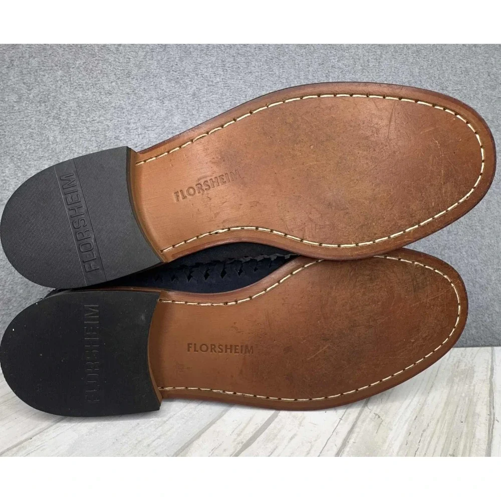 Vintage Florsheim Suede Huarache Loafers Navy Men's Size 10.5 3E Preppy Academia